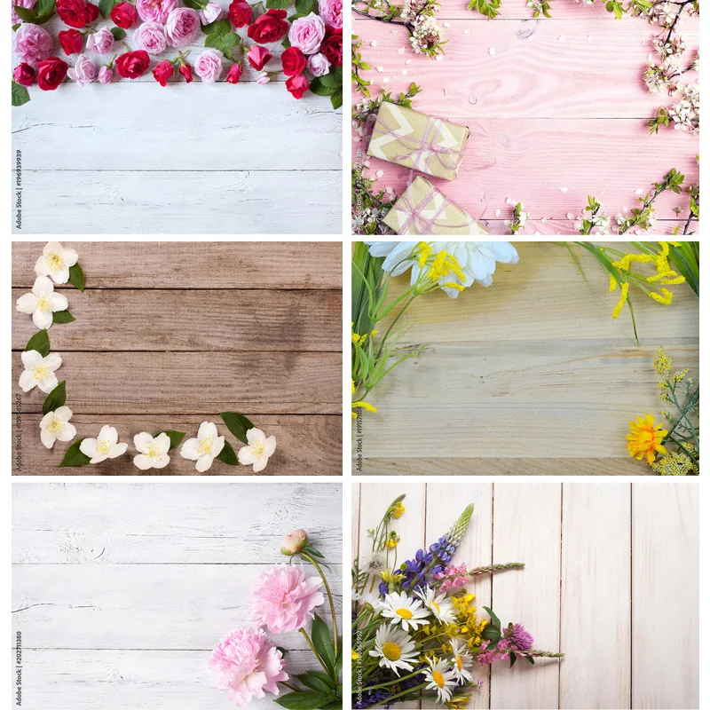 SHENGYONGBAO Art Fabric Photography Backdrops Props Flower Wood Planks Photo Studio Background HBB-03