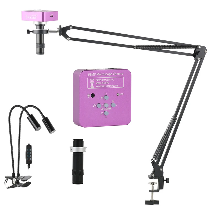 51Mp 2K 1080P Qhd Hdmi Usb Fotocamera Per Microscopio Digitale 1-260X Obiettivo Con Attacco A C Distanza Di Lavoro Infinito Per Saldatura Di Riparazio