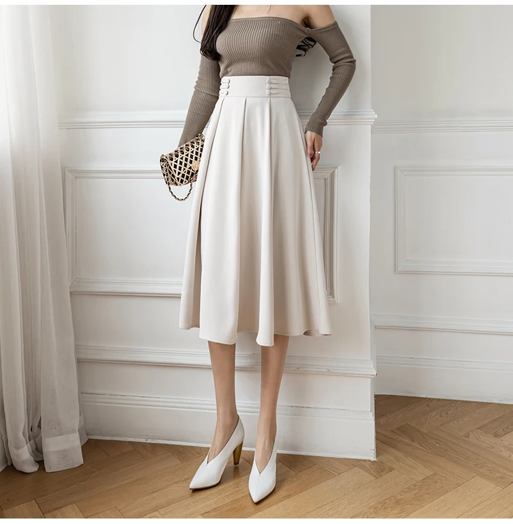 denim skirts for women 2022 Women Skirt High Waist Button Stylish Casual Street OL Office Ladies Midi Pleated A-line Suit Skirts Elegant Faldas satin midi skirt