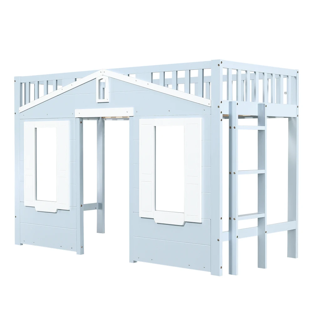 Hochbett, platzsparend unter dem Bett für flexibles Design, schönes Fensterdesign, sichere und stabile Leiter, Kiefernholz, MDF-Sperrholz, 90 x 200 cm – Detail 20