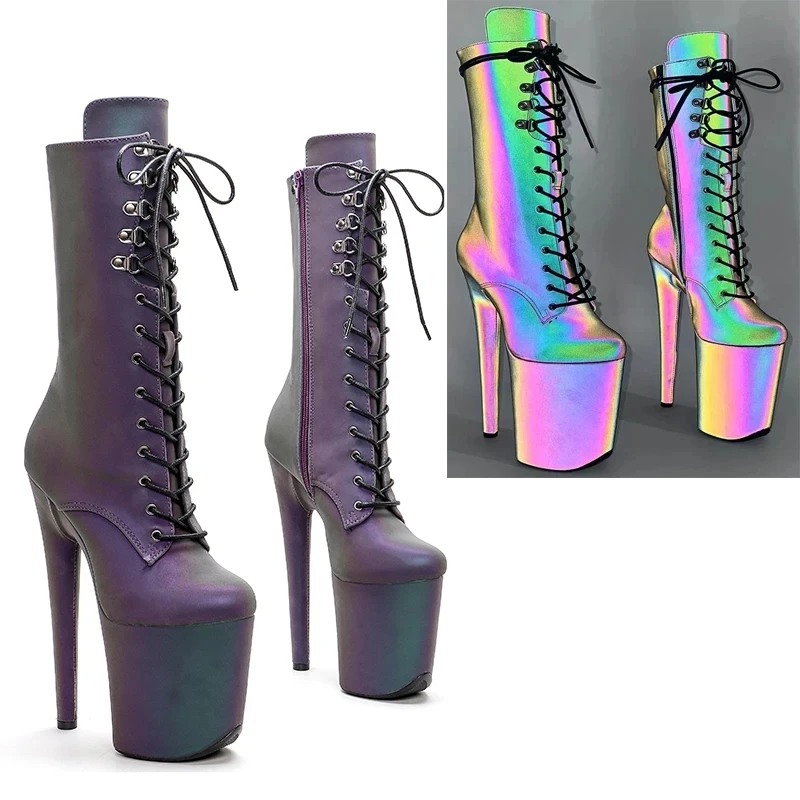 

LAIJIANJINXIA New 20CM/8Inch Holographic PU UPPER Fashion Trendy Style Platform Disco Party High Heels Shoes Pole Dance Boot