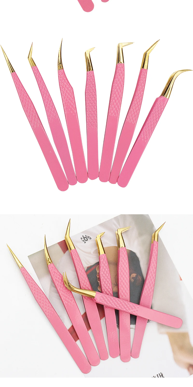 S26d2c44e04cc438287a87f04a73cda8cd 1Pc Eyelash Tweezers Stainless Steel Anti-static Non-magnetic Professional Pincet 3D Lashes Extension Tweezer Makeup Tools