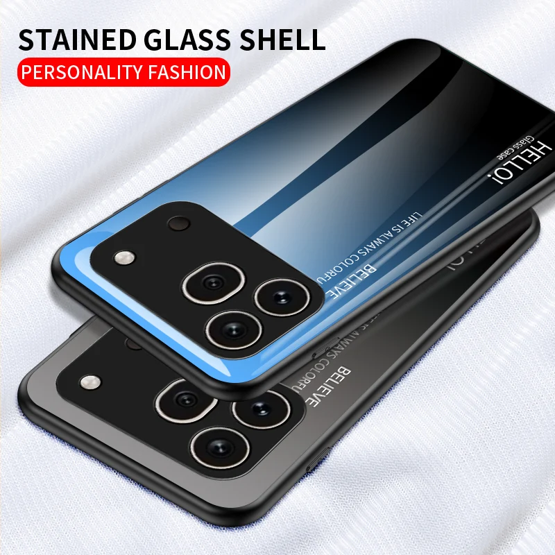 Premium Gradation Tempered Glass Protective Case with Hard Back Bumper