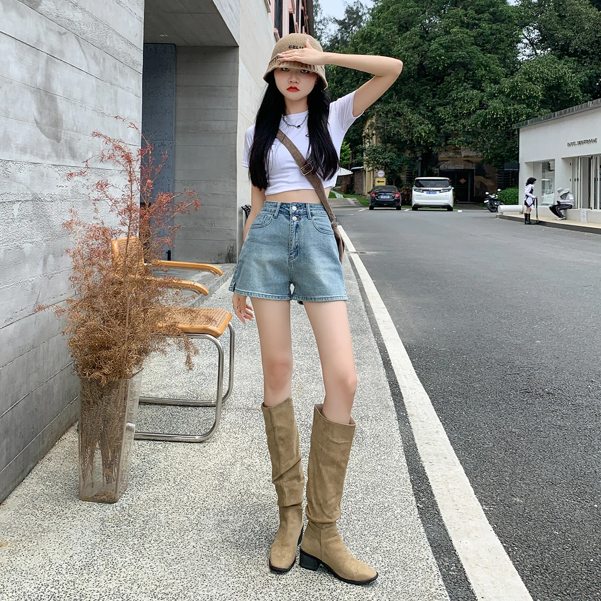Chic Double Button Summer Women Denim Shorts High Waist Blue Wide Leg Loose Casual Jean Shorts Female Solid Streetwear All-match