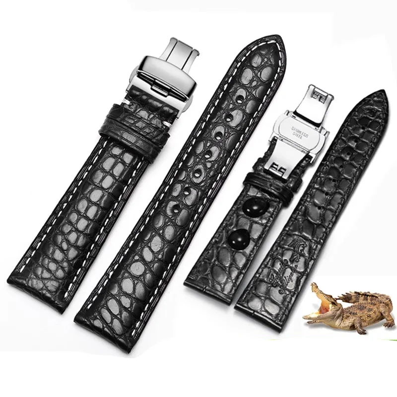 

Double Sided Crocodile Skin Watchband Men's Women's Genuine Leather For Jaeger Omega Longines Armani Watch Chain Bracelet 20mm