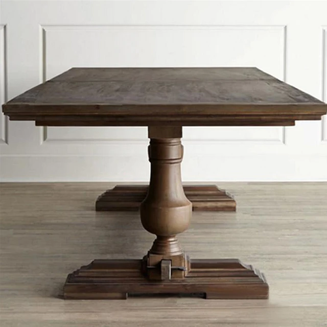 American solid wood dining table log casual home meeting table retro creative large board table French light luxury old long 4