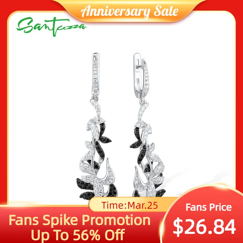 

Женские серебряные сережки SANTUZZA, из серебра 925 пробы со сверкающей черной шпинелью и белыми искусственными бриллиантами, модные ювелирные украшения