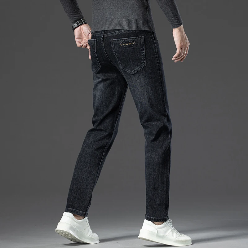 2024 Autumn New Men's Business Jeans High Elasticity Straight Denim Trousers Men's Pants Work Clothes Haze Blue Black Gray Brand 6
