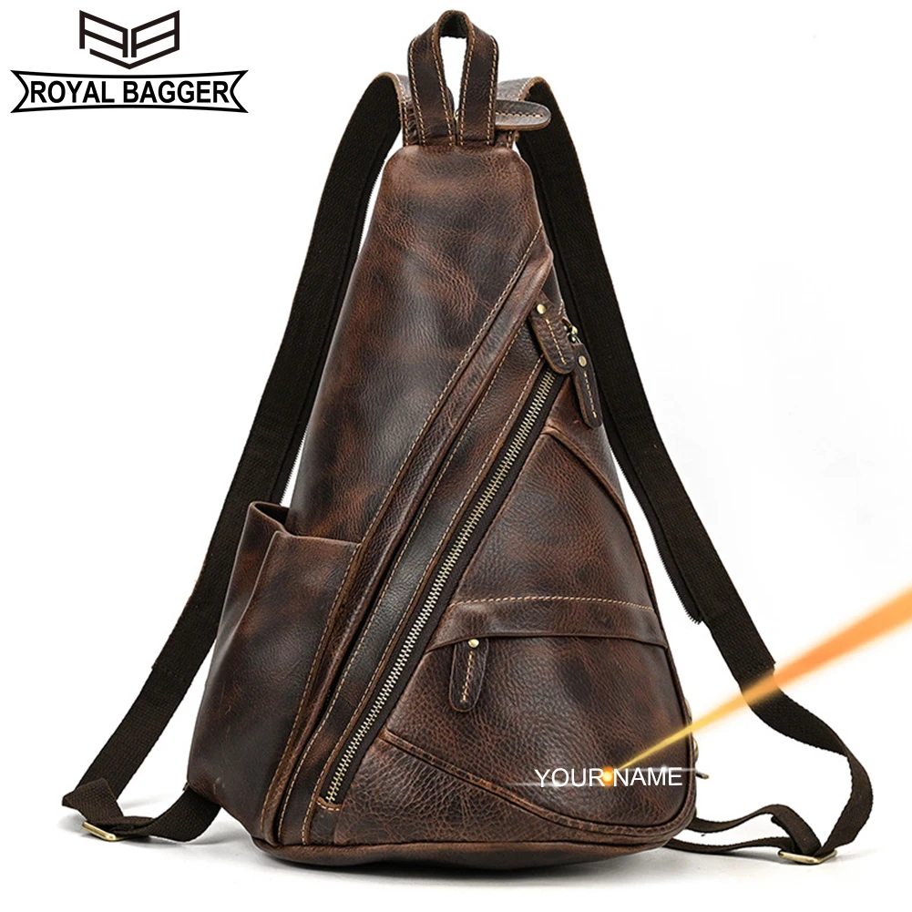 

Royal Bagger Fashion Backpack for Men Crazy Horse Leather Vintage Chest Bag Genuine Cowhide Shoulder Crossbody Bag 5001