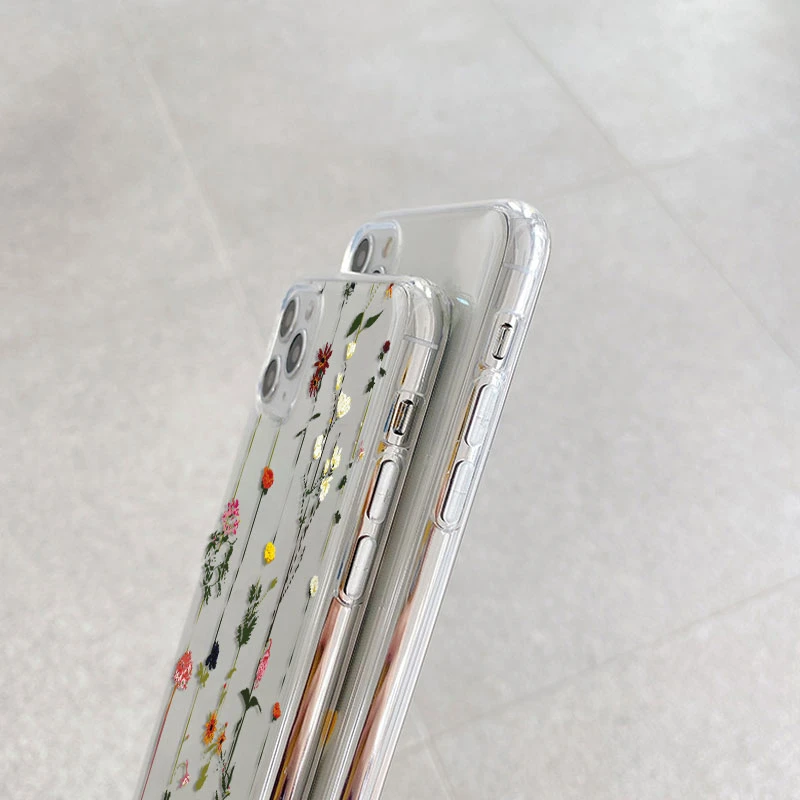 Clear Floral Cartoon Heart Shockproof Soft TPU Case - Transparent Cover