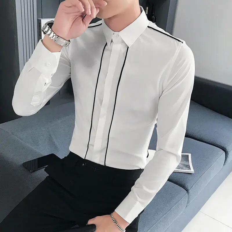 Summer Simplicity Oversized Korean Style Retro Men's Shirt Loose Casual Striped Polyester Lapels Long Sleeve Folds Y2K Chic Tops