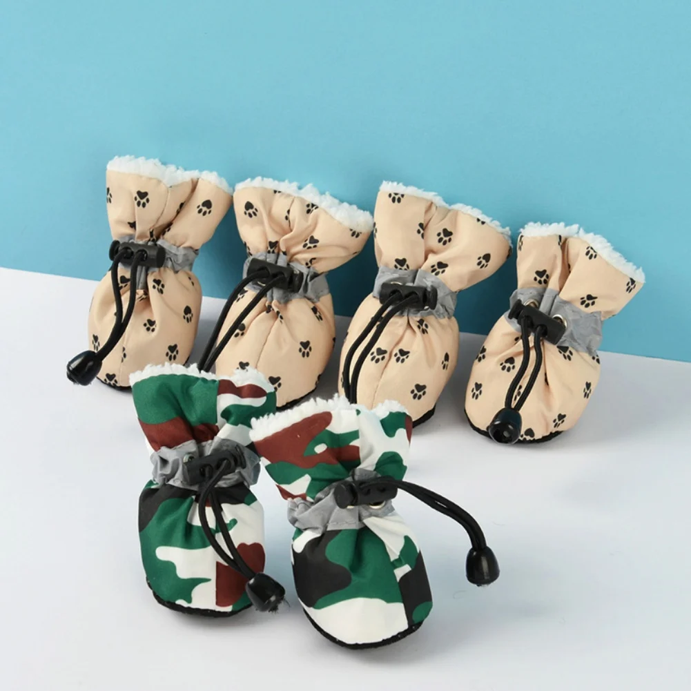 4pcs Pet Shoes Waterproof Pet Dog Walking Shoes Nonslip Indoor Printed