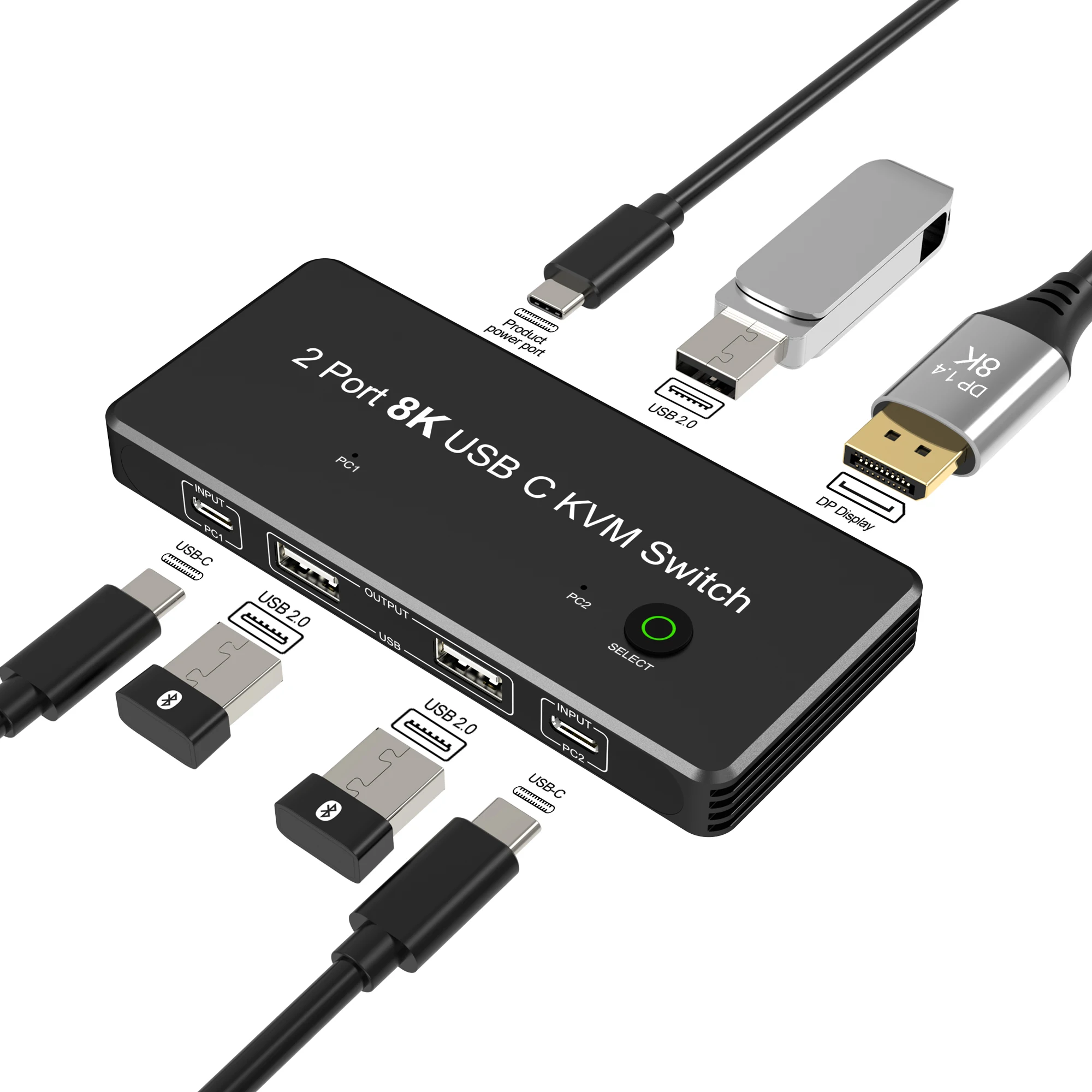 

Квм-переключатель USB Type-C, DP1.4, переключатель экрана 8K, 60 Гц, 4K, 144 Гц, USB * 3 для монитора, мыши, клавиатуры, принтера
