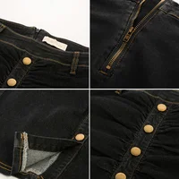 BP Women Vintage Jean Skirt With Belt High Waist Ruched Front Bodycon Skirt - Image 3