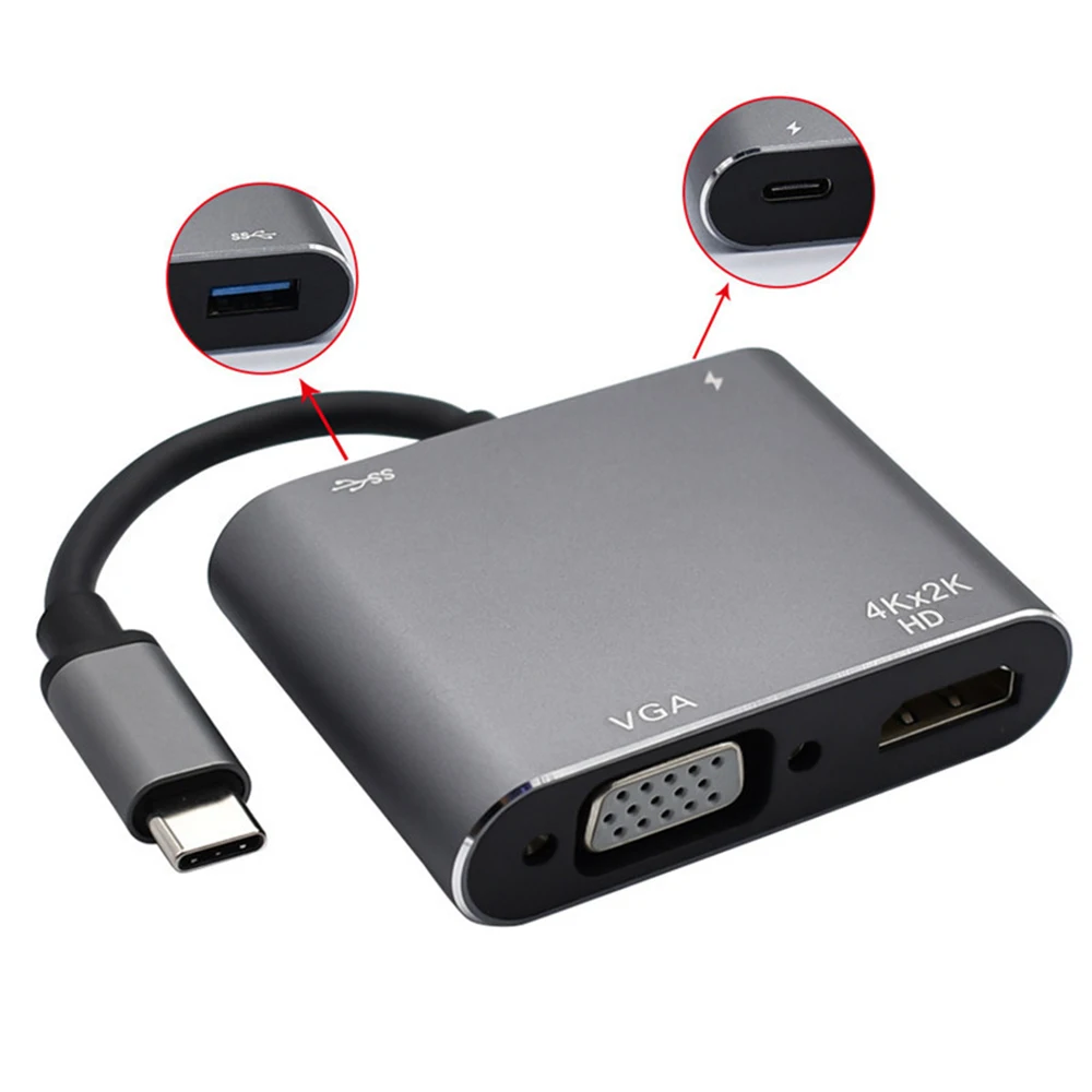 USB 3.0 CŸ to HDMI ȣȯ, Ʈ  PC VGA Ȯ ũ , CŸ ø ŷ ̼, 4 in 1