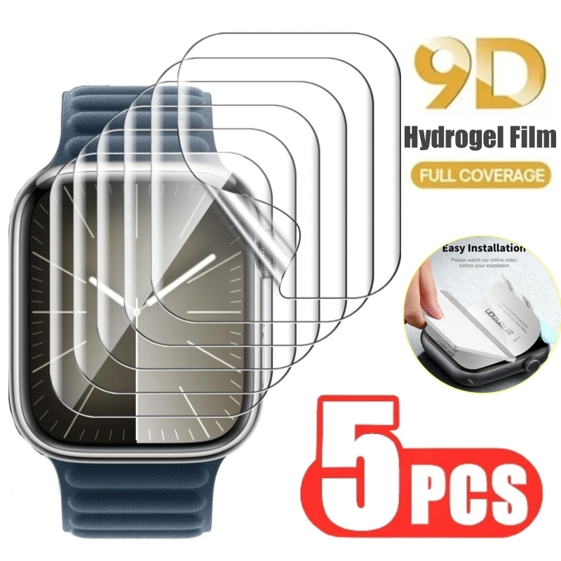 Film Hydrogel pour Apple Watch, Protecteur d'Écran pour Apple Watch Ultra, 49mm, 7mm, 8mm, 41mm, 45mm, 9, 5, 6, SE, 3, 2, 1, 40mm, 44mm, 42mm, 38mm, 5 Pièces