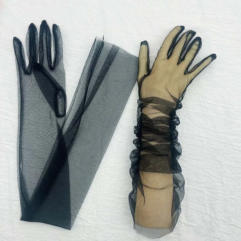 Gants longs en gaze pour femmes, gants habnommée, protection solaire transparente, haute élasticité, respirants et fins, mode sexy, patients, 1 paire
