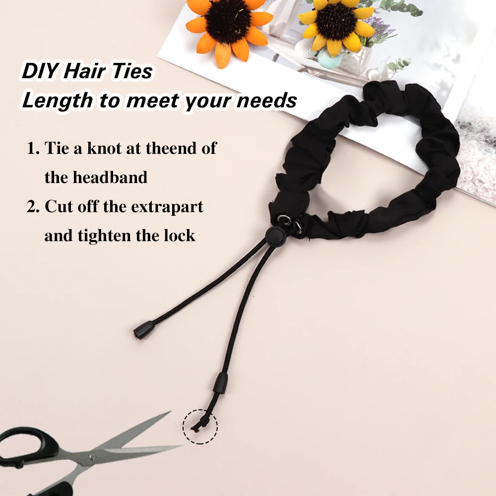 Luxurious Black Satin Adjustable Hair Tie – No-Slip, Durable & Reusable Elastic Bands for Effortless Styling