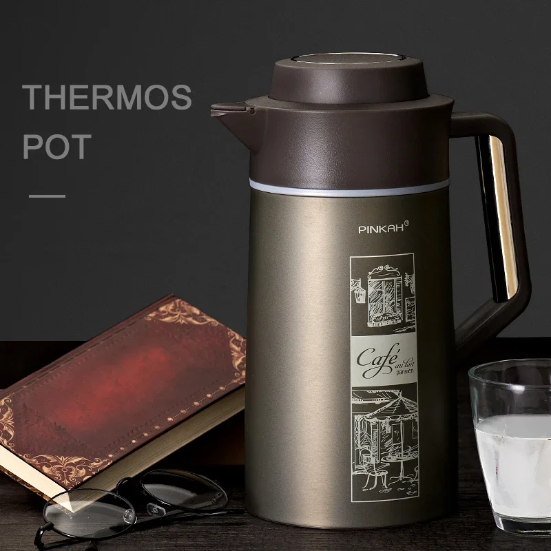 

1.5L Thermos Flask Double Layer 304 Stainless Steel Coffee Pot with Handle Household Large Capacity Food Grade Insulation Kettle