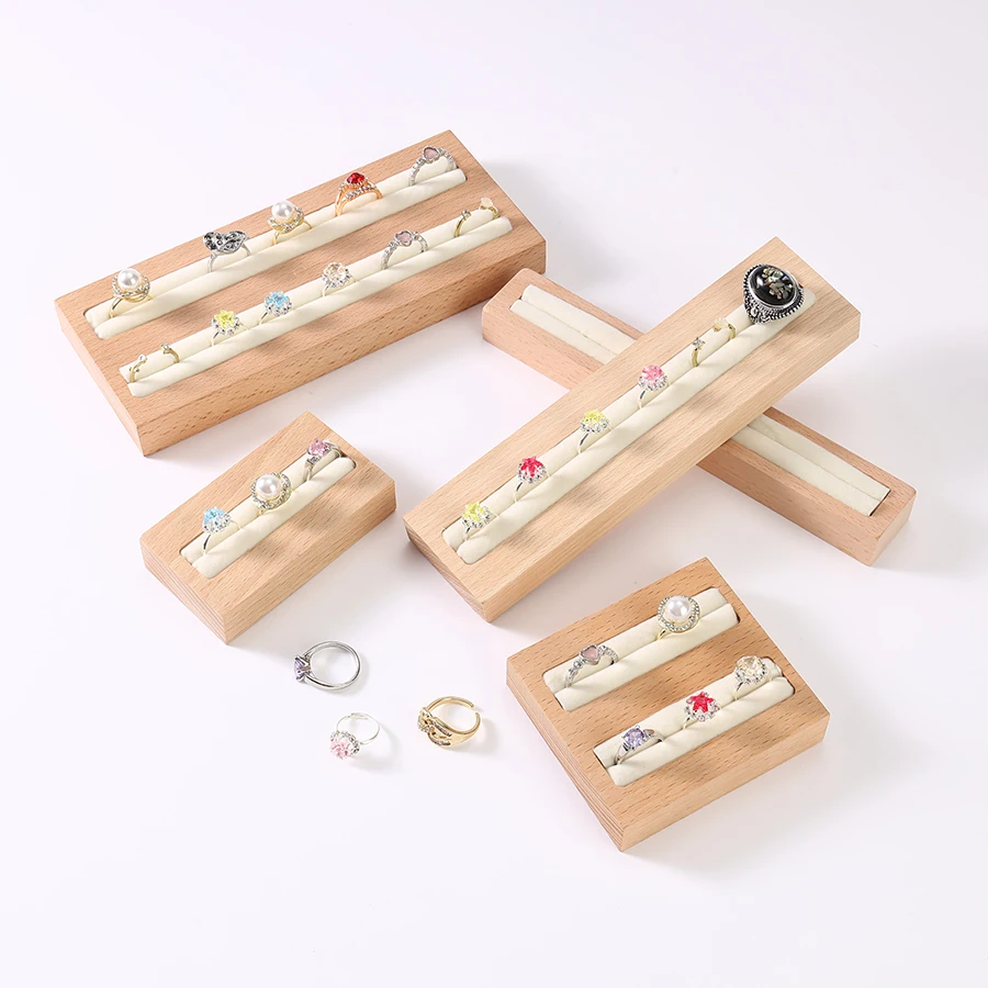 Walnut and Beech Wood Ring Display Tray, Fashionable High-end Accessory Display Stand Holder, Black Beige Ring Storage Rack