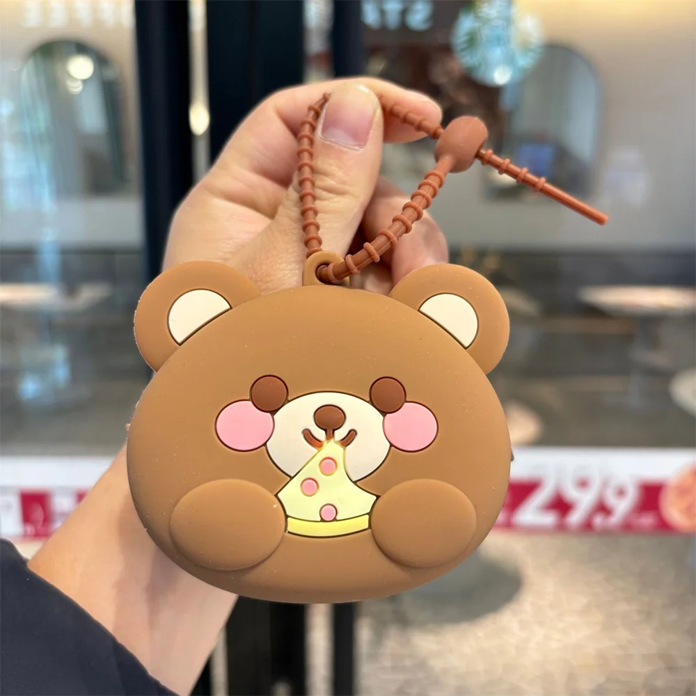 Cute Silicone Coin Purse Wallet Keychain Cartoon Cat Dogs Kids Key Wallets Portable Lipstick Earphone Storage Bag Children Gift