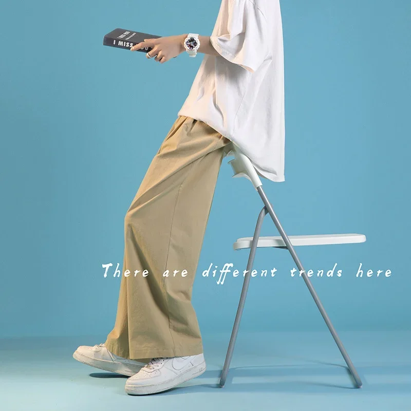2023Men's Solid High Streetwear Pants Loose Straight Wide-leg Pant Japanese Jogging Trousers Casual Moletom Masculino Hip Hop