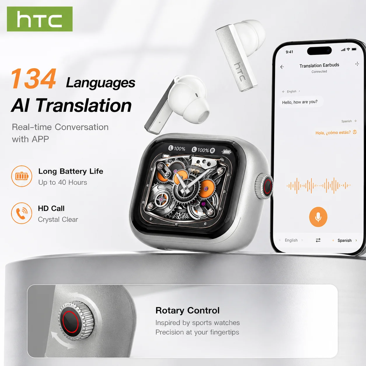 Ultra HD Sound Bluetooth TWS Sports Wireless Earbuds with AI Translation & Noise Reduction Mic