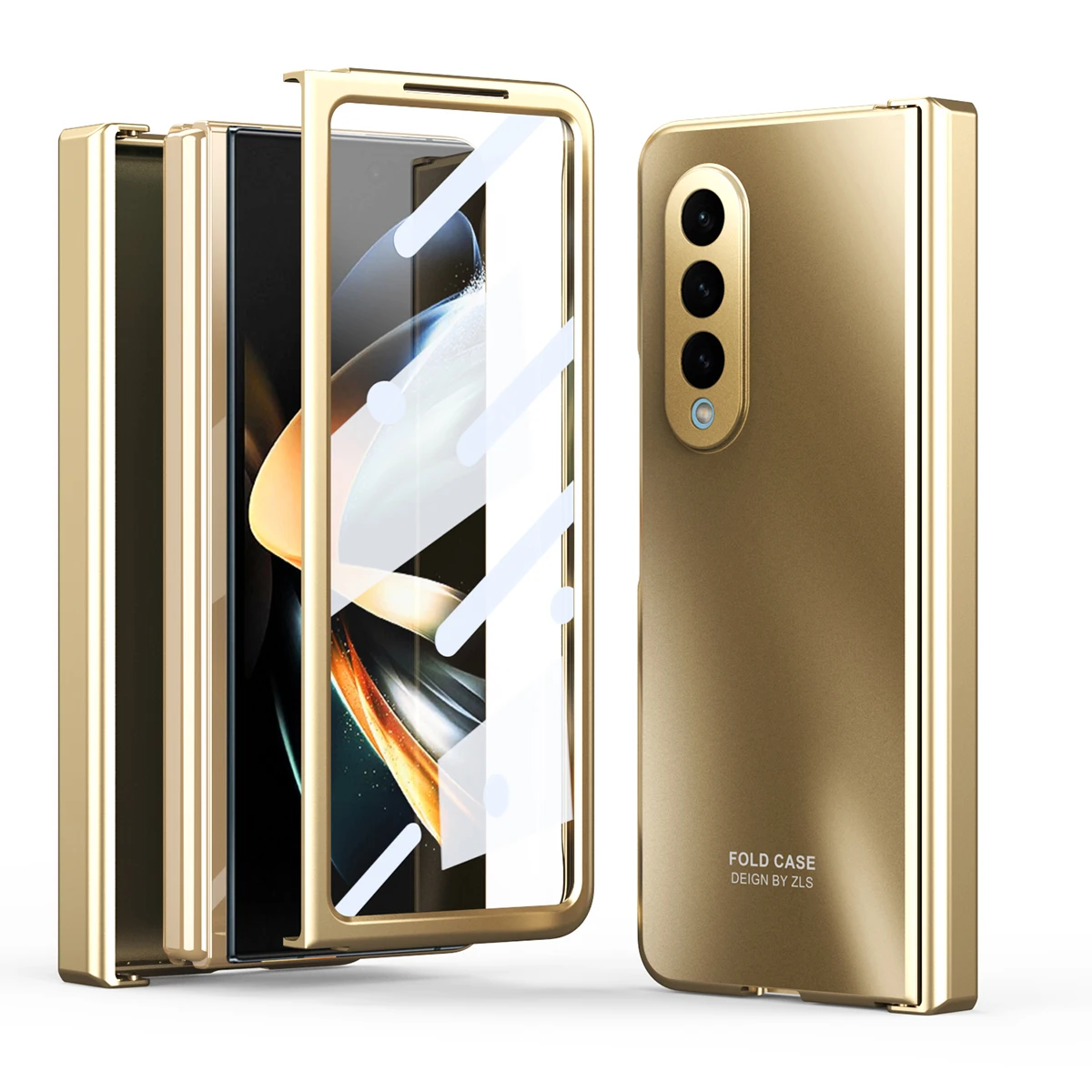 360 Full-Body Plating Hinge Case For Samsung Galaxy Z Fold 4 Carbon Fiber Leather Tempered Glass Camera Protector Cover Fold 3 5