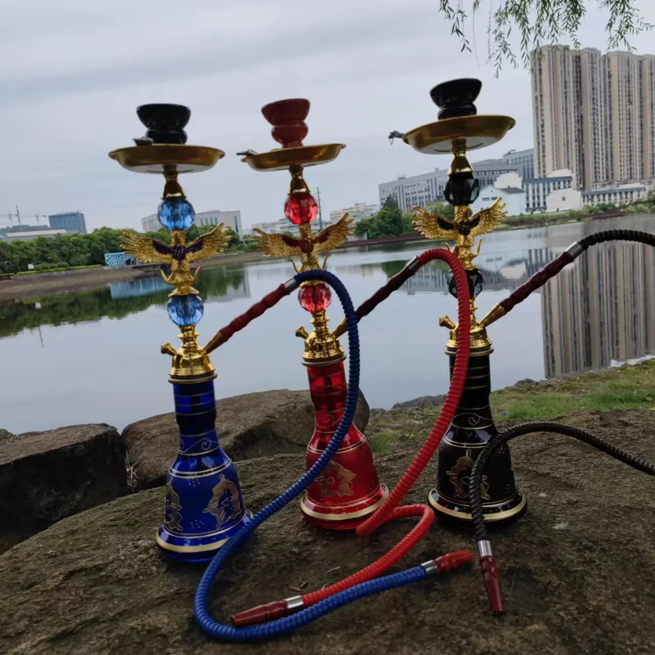 Resin Stainless Steel Hookah Set with Glass Bottle Bongs in Australian