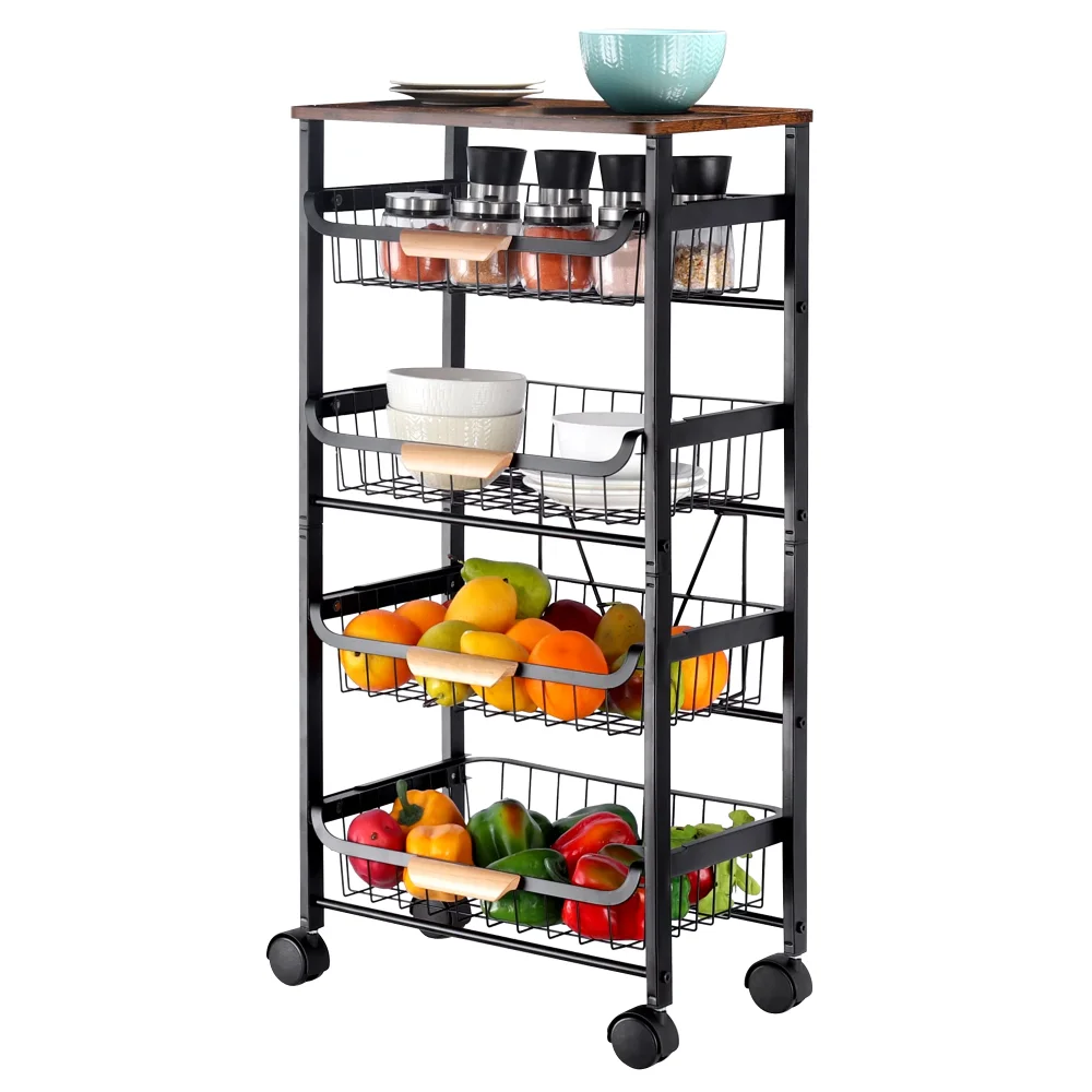 

Oumilen 5 Tier Rolling 16.7" Utility Cart Fruit Storage Basket Kitchen Serving Storage Cart