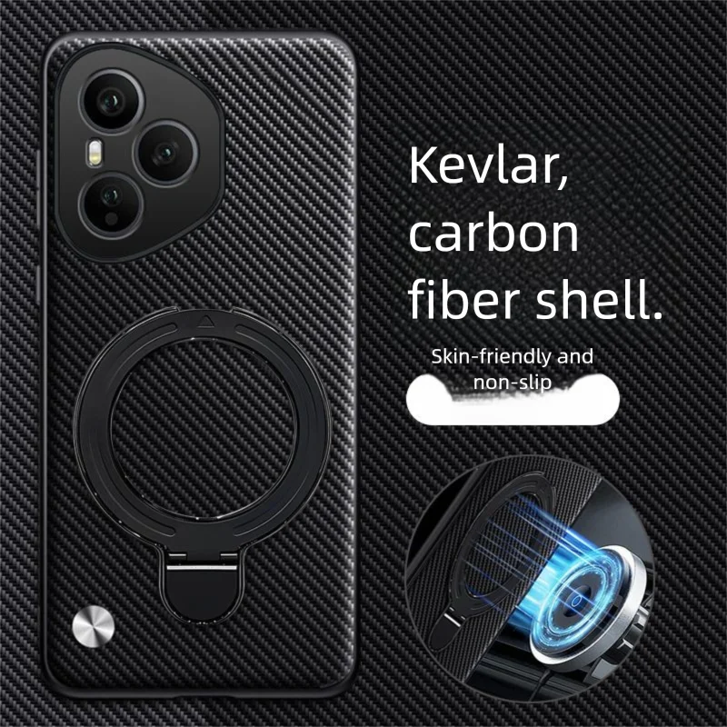 Carbon Fiber Magnetic Stand Protective Case - Hard PU Back Cover