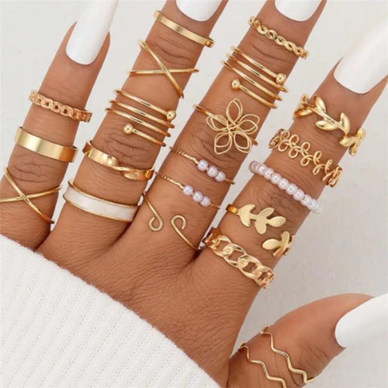 Ring Set For Women Bohemian Vintage Heart Geometric Gold Color