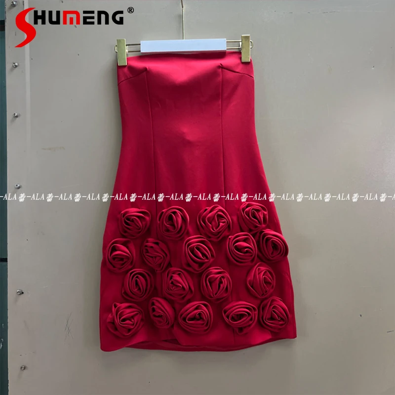 

2024 New Chic Three-Dimensional Flower Tube Top Dress Spring And Summer Fashion Romantic Dinner Dresses Slim Fit Vestidos Mujer