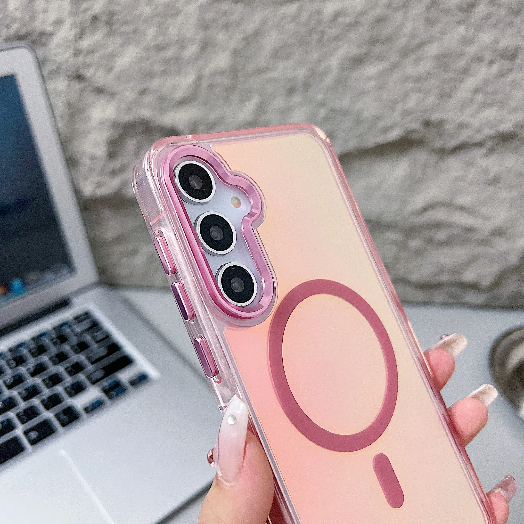 Fashion Laser Gradient Magnetic Lanyard Shockproof Phone Case with Magsafe Compatibility