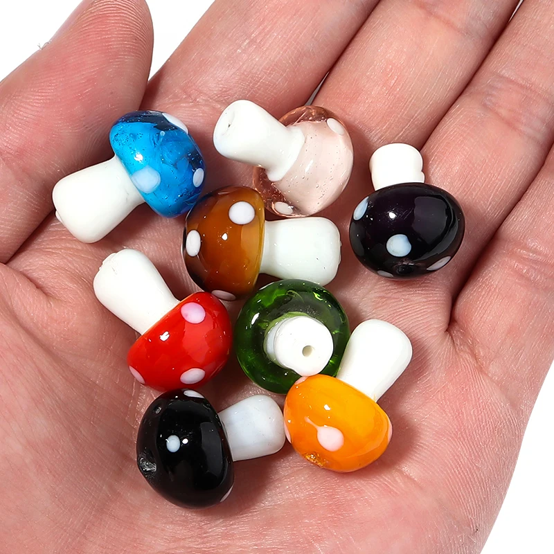 18 Perline A Forma Di Fungo In Vetro Lampwork - 3 Stili, Forate 1,2-1,6 Mm - Per Creare Gioielli, Orecchini, Bracciali, Portachiavi Fai Da Te - 5