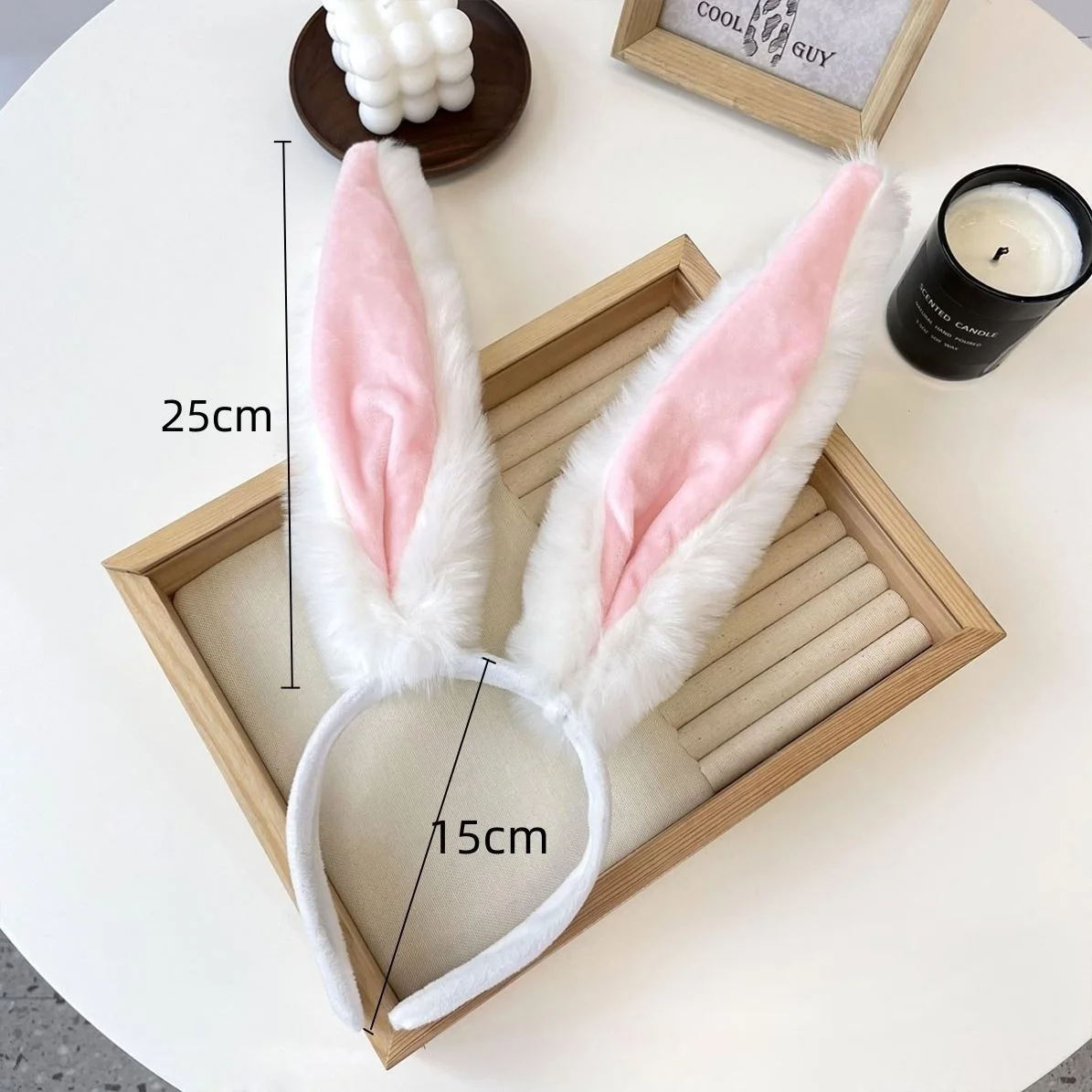 1PCFurry Bunny Ears Headband, Grey&Pink Plush Rabbit Ear Hair Hoop, Cosplay Costume Accessory For Halloween Party Hair For Women