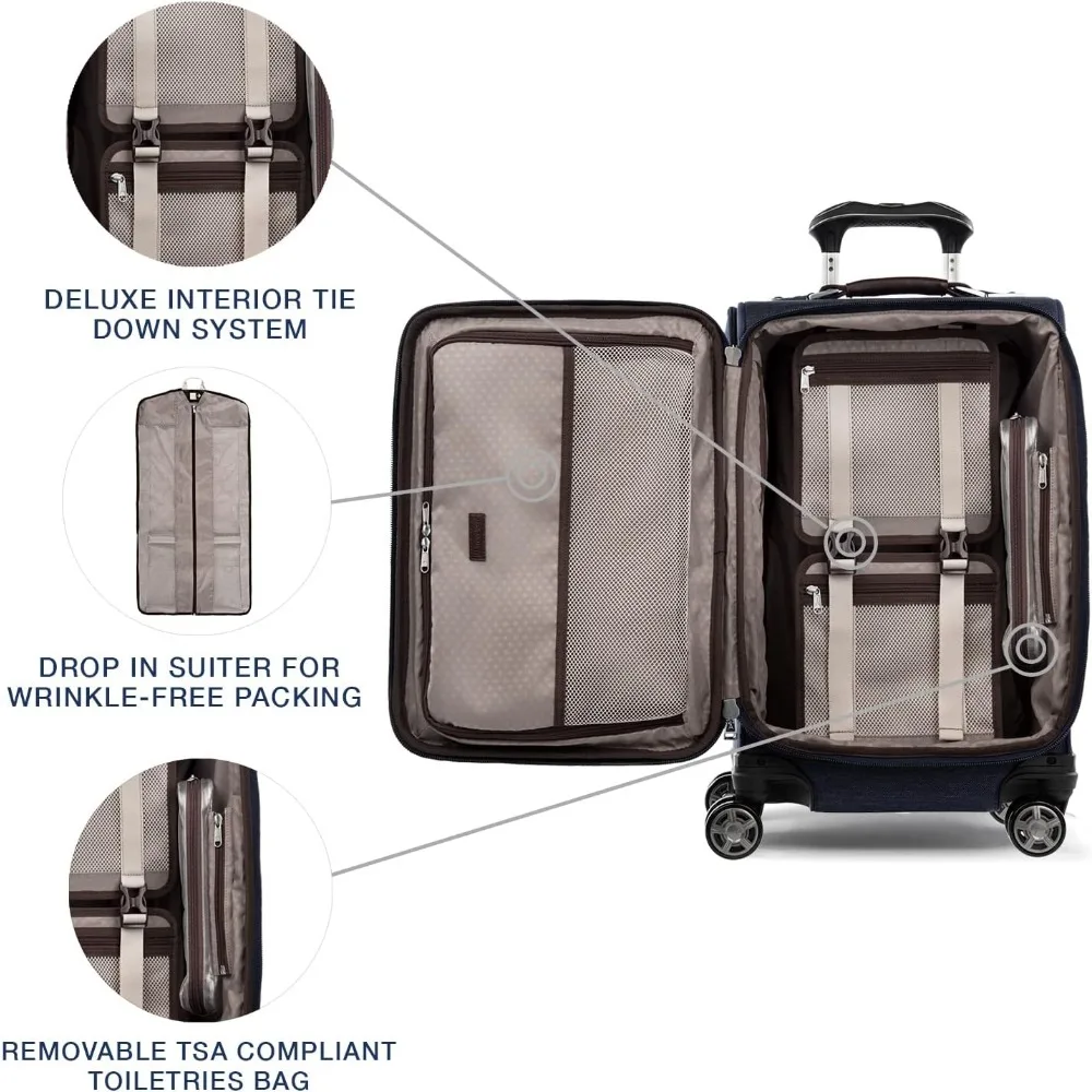 Platinum Elite Softside Expandable Carry on Luggage, 8 Wheel Spinner Suitcase, USB Port, Suiter, Men and Women, True Navy Blue 5
