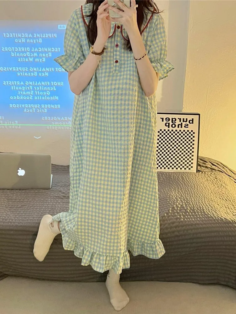 Zs817 short-sleeved yellow and blue plaid skirt