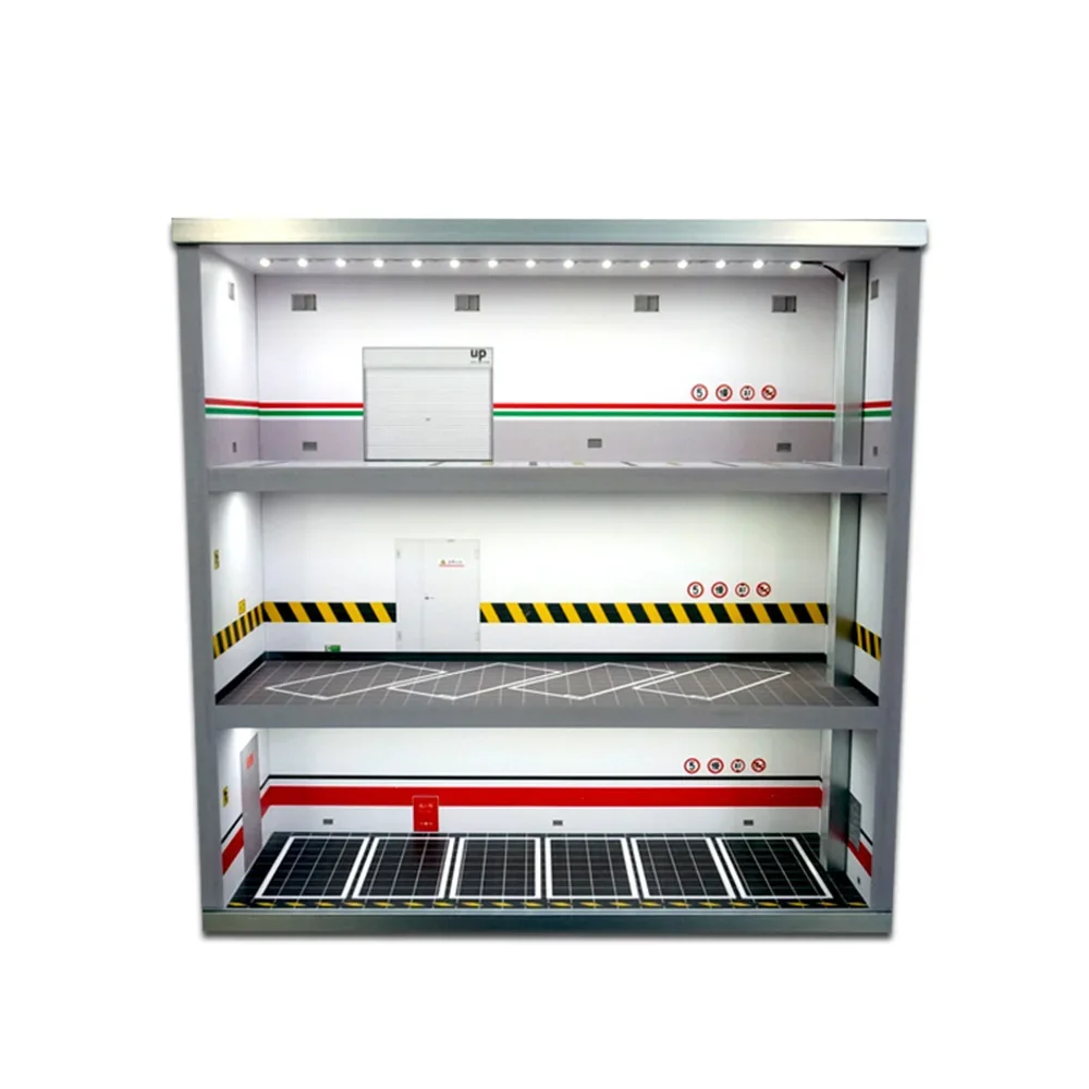 Model Car Display Cabinet, 3-Tier LED Lit, Dust-proof Door, PVC and Acrylic, 1:64 Scale, for Home and Office Decor