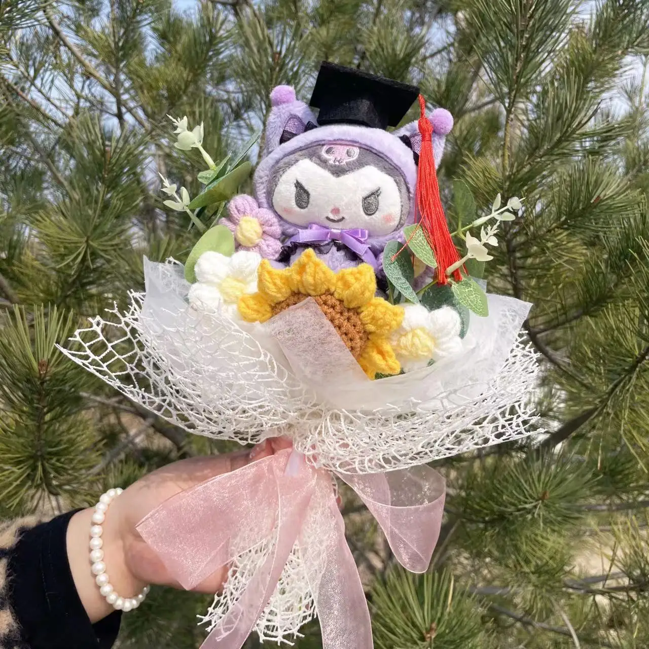 Cartoon Doll Flower bouquet Kuromi Cinnamoroll Mymelody KT With Graduation hat Plush Dolls Graduation Gifts For Kids