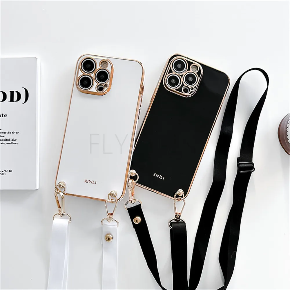 Luxury Plating Crossbody Necklace Cord Lanyard Phone Case Cover