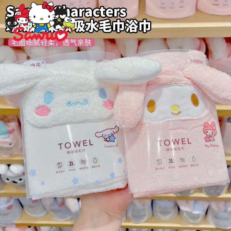 Sanrio Kuromi Hello Kitty Melody Cinnamoroll Pochacco Coral Fleece Soft Absorbent Towel Bath Towel Super Absorbent Kids Towel 1pc 18x40cm chinese professional rag painted thick tea towel super absorbent high end tea cleaning set cup mat accessories