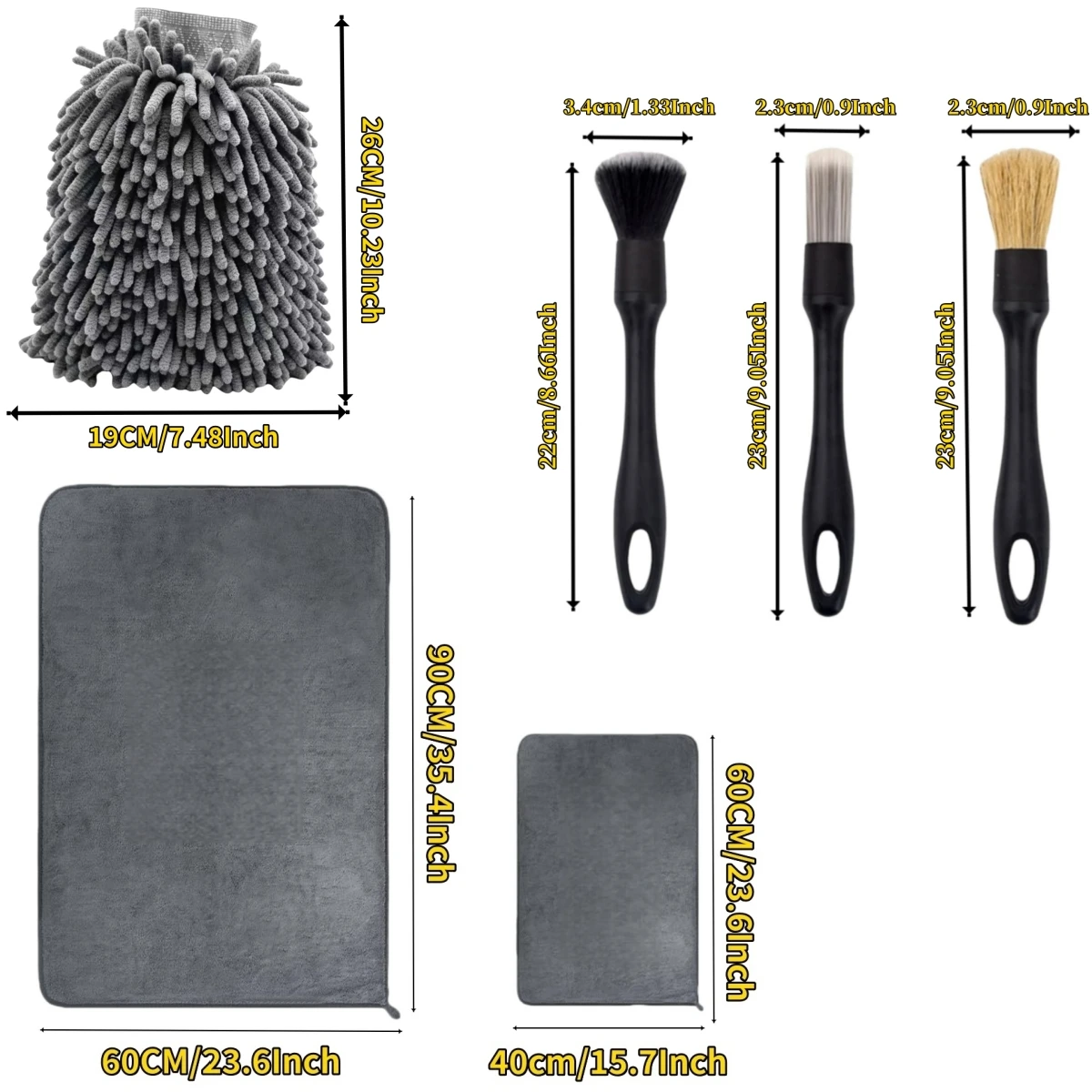 Kit per la pulizia dell'auto con guanto per il lavaggio, spazzola per dettagli, asciugamano multifunzionale assorbente, kit completo per la pulizia delle auto - Image 2