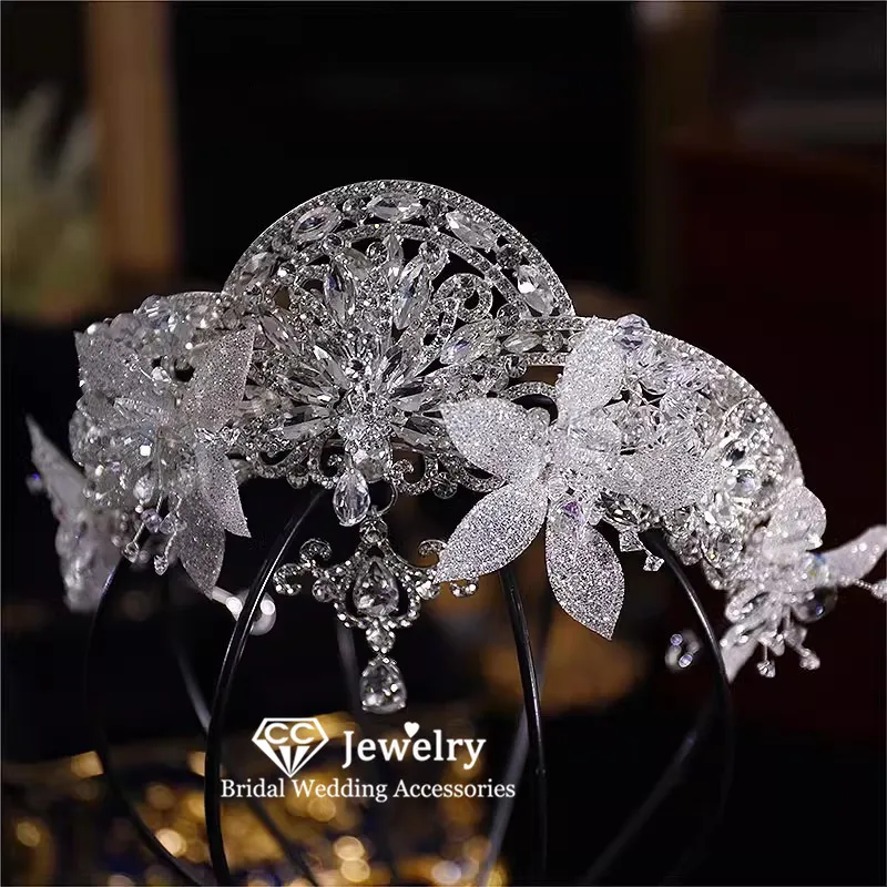 

CC Luxury Tiaras Women Crown Wedding Accessories Engagement Hair Ornaments Bridal Headpiece Flower Shape Crystal Coronets AN438