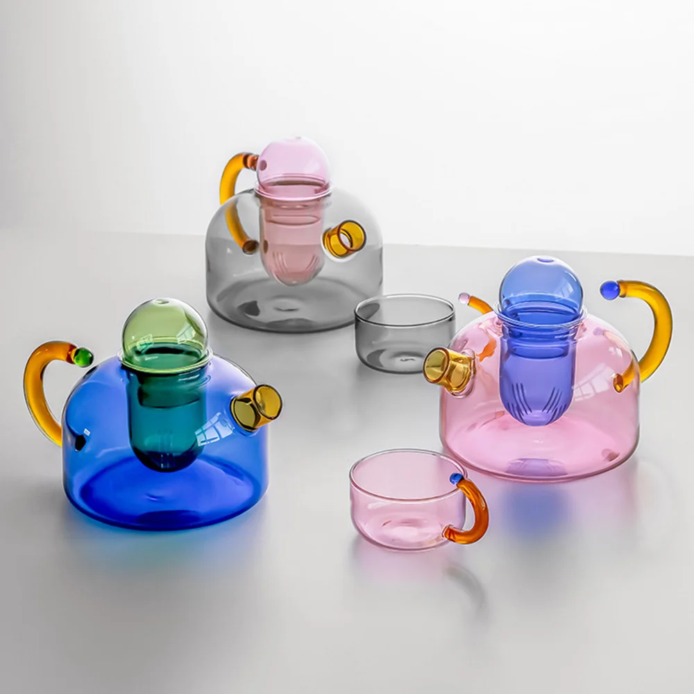 Description Picture 2 of itemColorful Glass Teapot And Tea Cup Set With Tea Infuser Heat-resistant Glass Teaware Kettle