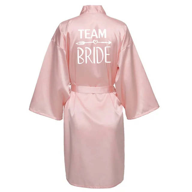 Wedding Party Team Bride Robe With White Letters Kimono Satin Pajamas Bridesmaid Bathrobe SP004