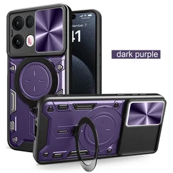 Armor  Slide Camera Ring Stand Shockproof Protection Cover for OPPO Reno 13 (Purple)