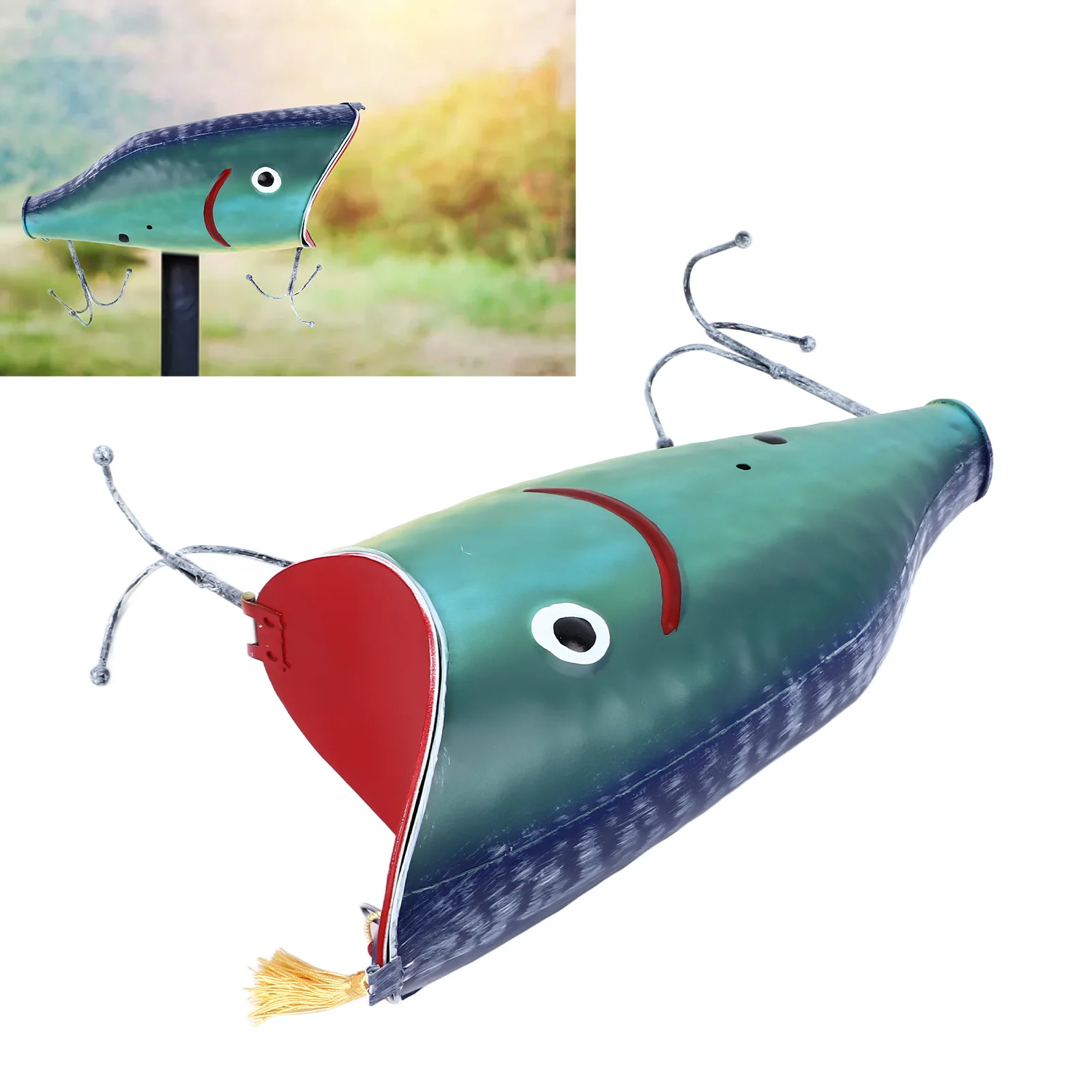 Fish Mailbox Large Mouth Fish Post Letter Box Funny Cute Cartoon Catching  Eye Decoration Metal Material for Garden Farm Backyard