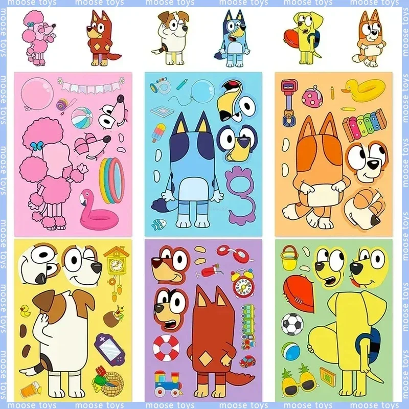 

30/60pcs Anime Bluey Family Cartoon Puzzle Stickers Cute Children DIY Color Handbook Sticker Educational Animal Sticker Toy Gift