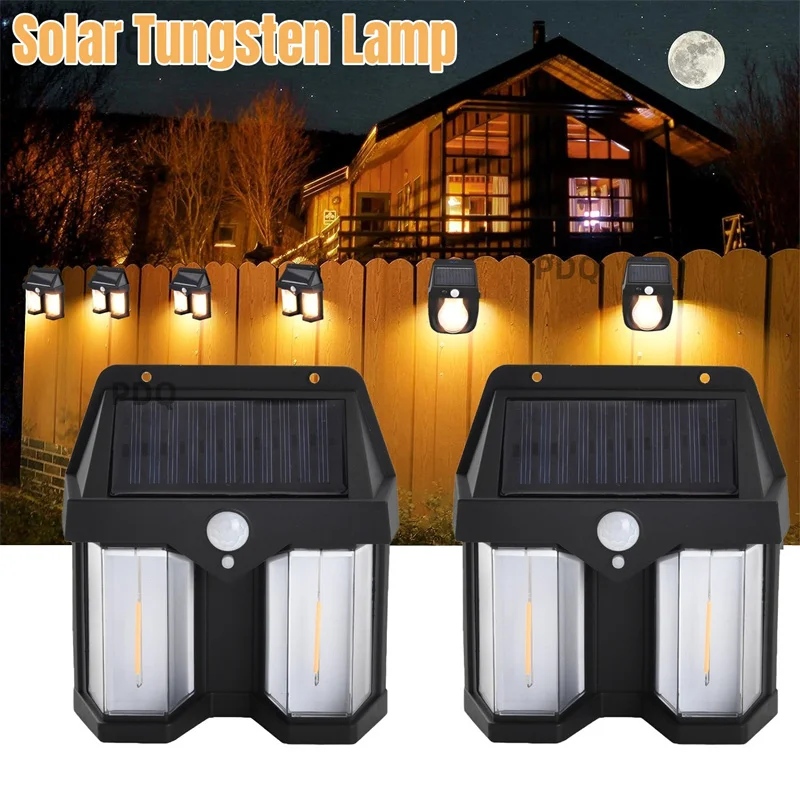 

Solar Tungsten Wall Lights Waterproof Fence Deck Lamps LED Filament Bulb Solar Power Lights for Outside Post Patio Yard Porch